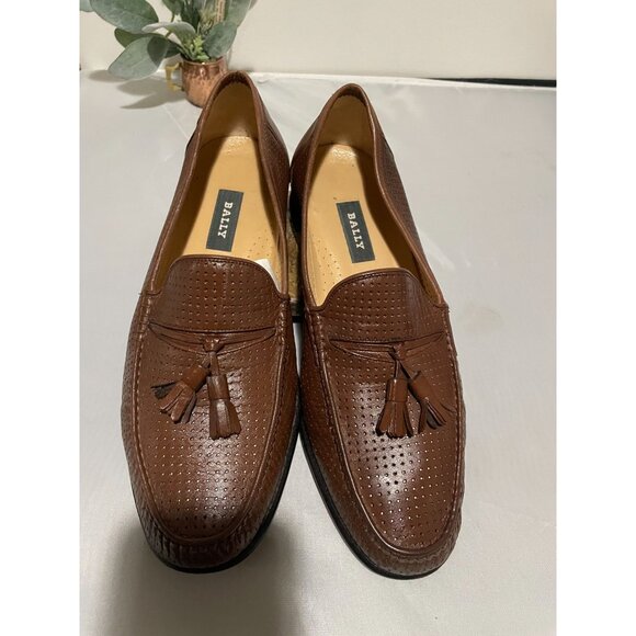 Bally Mens Brown Perforated Leather Loafers With Tassels Size 9D - Picture 1 of 16